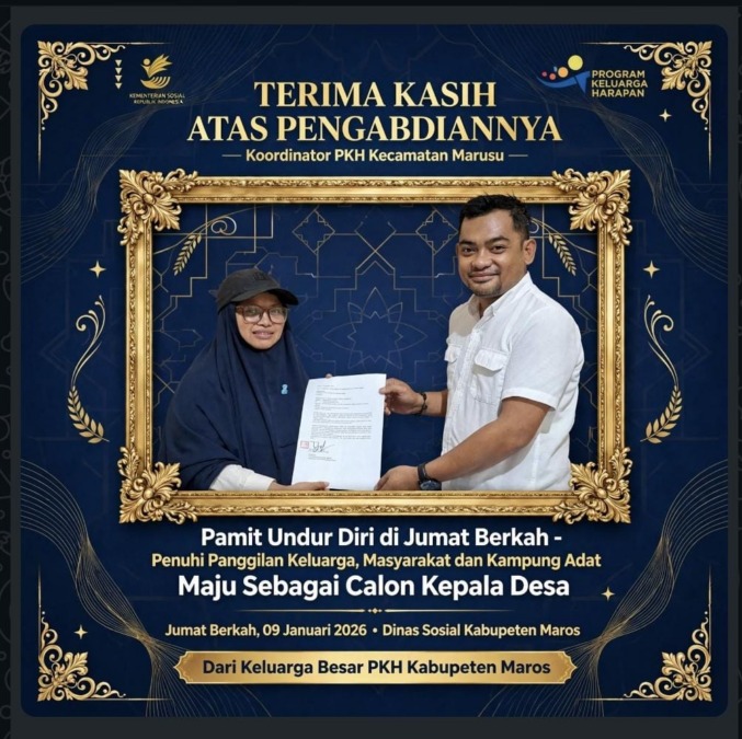 Koordinator PKH Kecamatan Marusu, Maros, mengundurkan diri setelah sekitar 13 tahun mengabdi untuk maju sebagai calon kepala desa atas permintaan keluarga dan masyarakat.
