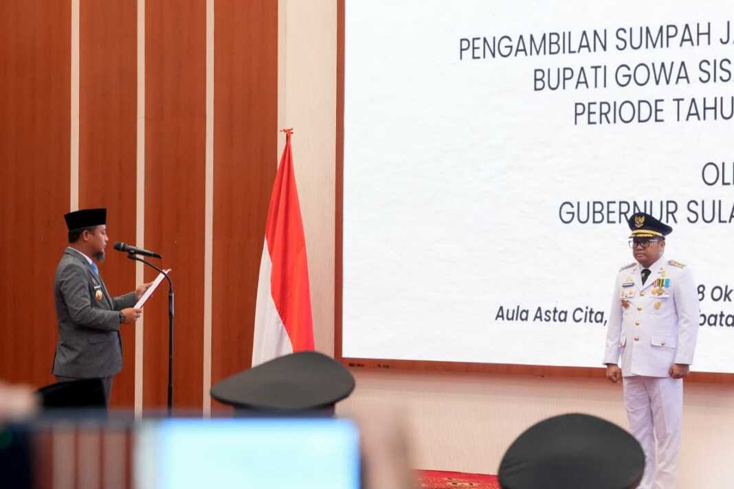 Gubernur Sulawesi Selatan Andi Sudirman Sulaiman resmi melantik Ir. H. Darmawangsyah Muin sebagai Bupati Gowa untuk sisa masa jabatan 2025–2030 di Aula Asta